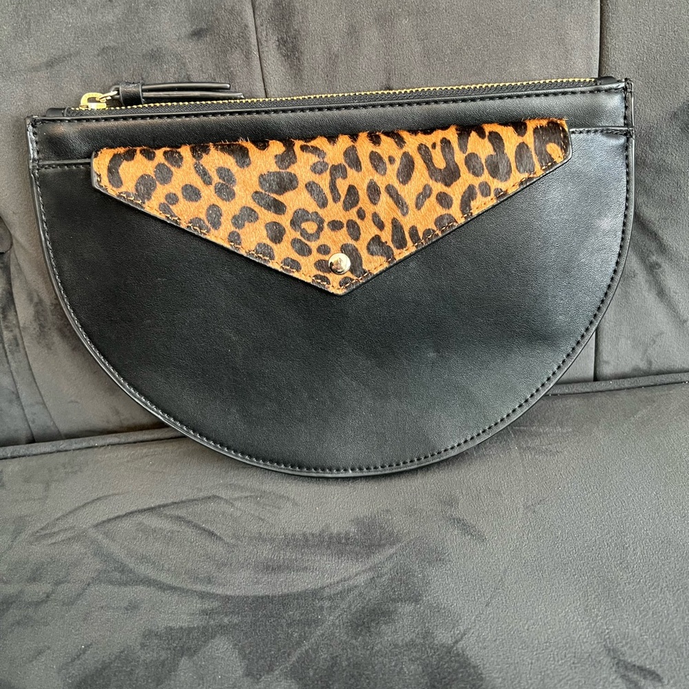 Never used Banana Republic Black and leopard print clutch with detachable wallet